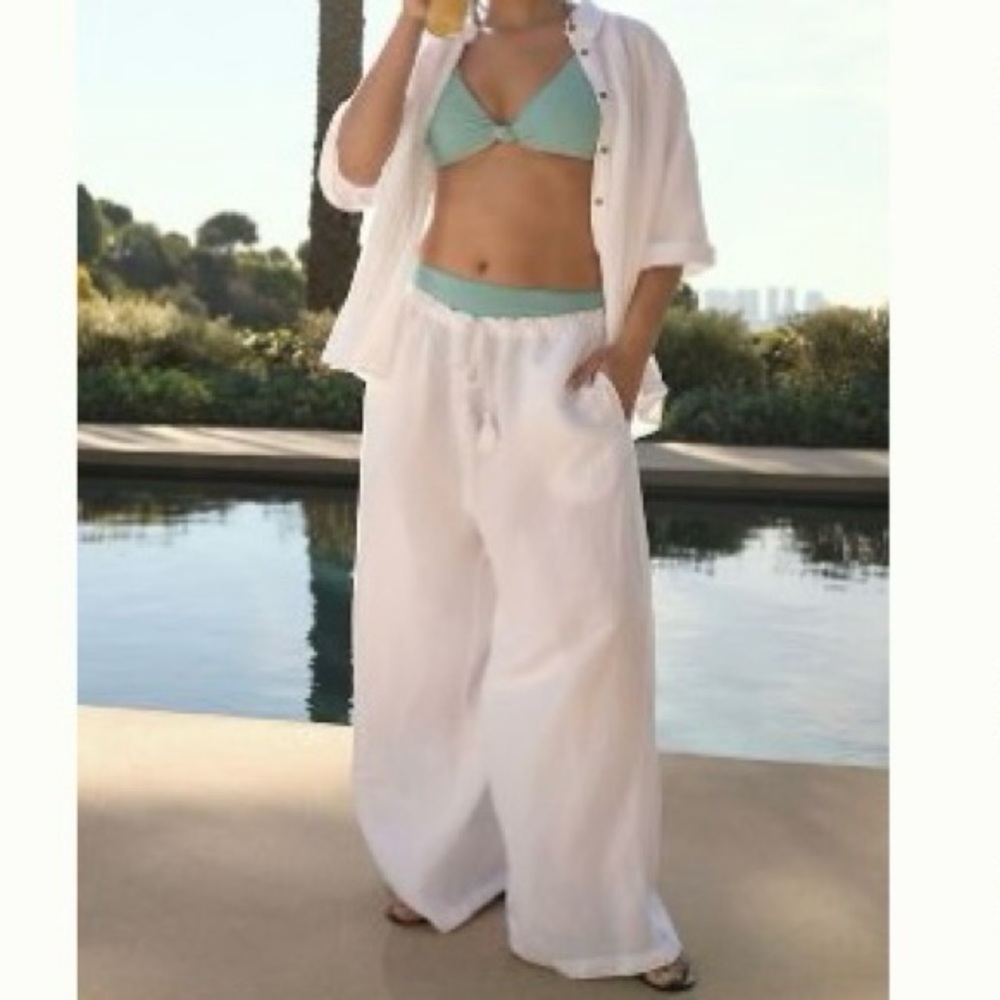 By Anthropologie Linen Wide-Leg Pants